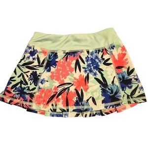 Gymgo Little Girls Floral Active Skirt - Mint Waist, Coral & Navy Floral Print